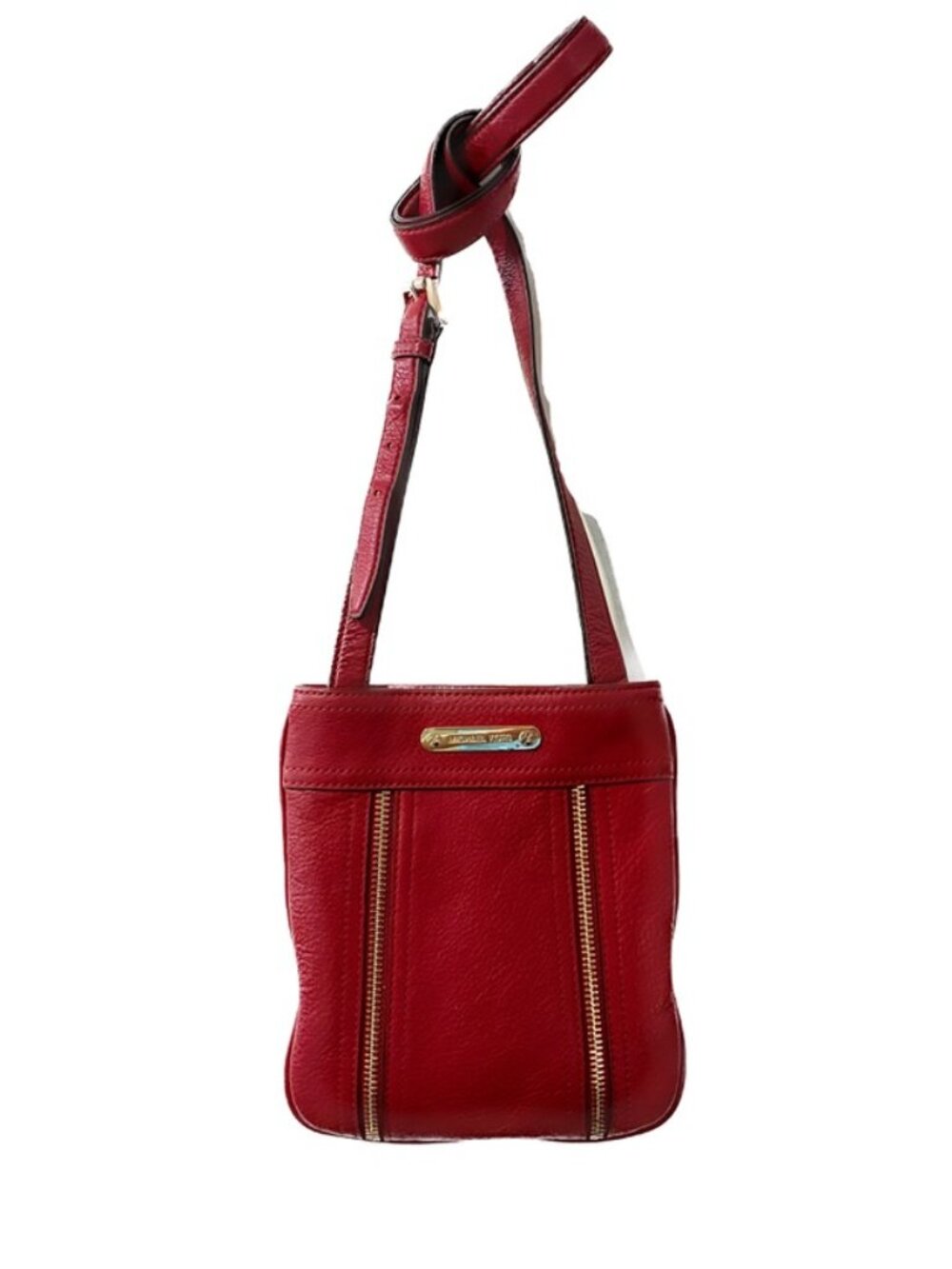 Michael Kors Red Pebbled Leather Mini Crossbody Bag North South Zip Flight Purse
